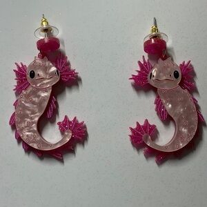 Pink Pearly Axolotl Lightweight Acrylic Earrings